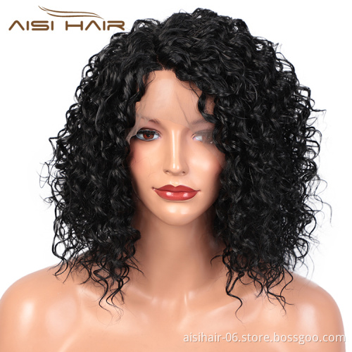 Aisi Hair Top Quality Short Deep Curly Natural Black Bob Wig Wholesale Afro Curly Synthetic Swiss Lace Wigs For Black Women